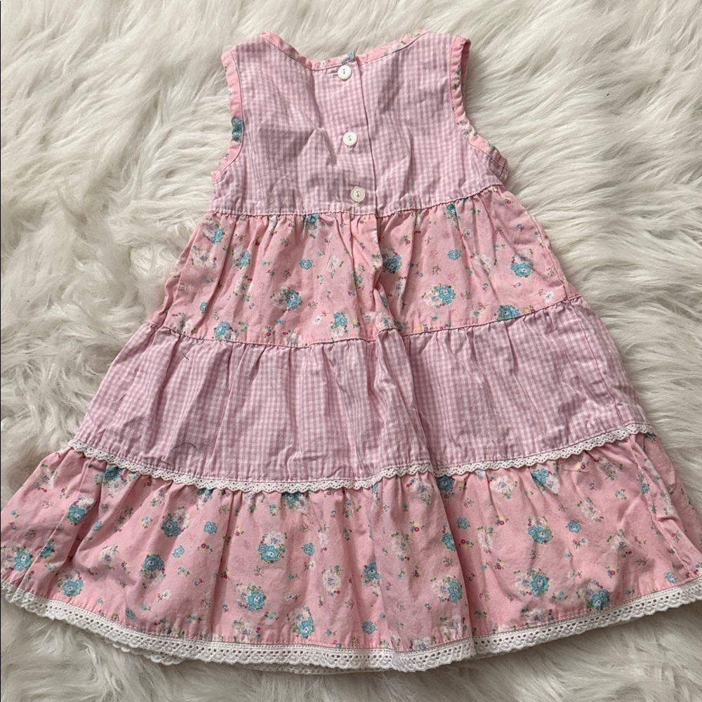 Wonderkids Pink Tiered Floral Cotton Dress with Blue Accents - Picture 4 of 4